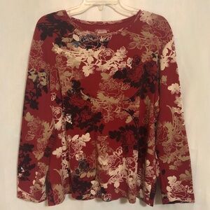 Women's St. John's Bay Maroon Abstract Floral Print Pullover Long Sleeve 2X/2XG